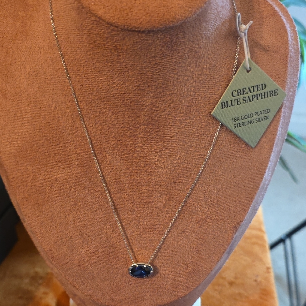CREATED Blue Sapphire Gold-Plated Necklace 18K GOLF PLATED STERLING SILVER